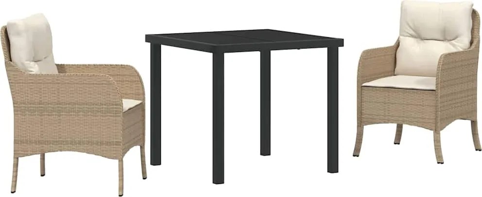 vidaXL Kert étkező szett párnával 3 pcs Bézs polirattan
