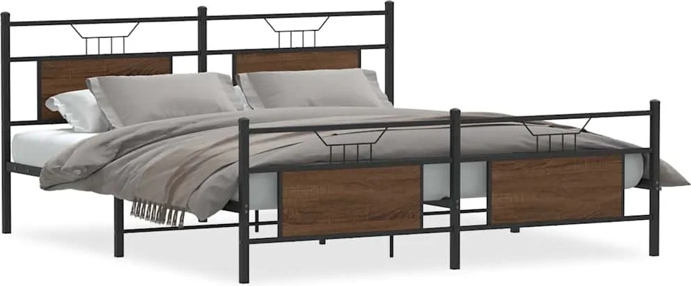 vidaXL barna tölgy színű fém ágykeret matrac nélkül 180 x 200 cm