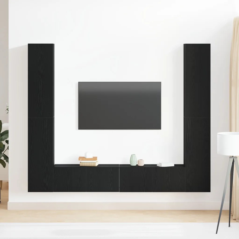 TV szekrény 6 pcs Fekete 80 x 30 x 30 cm Faanyag