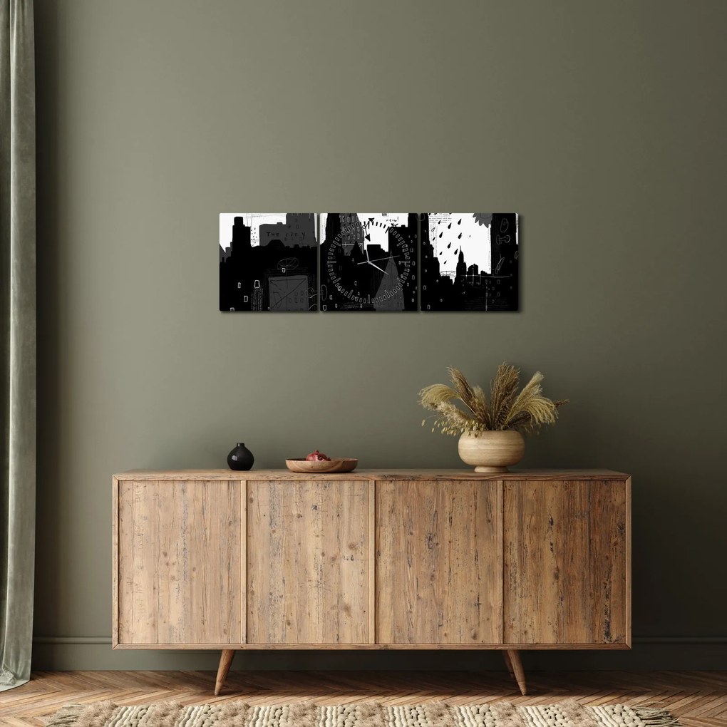 Kép - Város feliratokkal és mintákkal (órával) (90x30 cm)