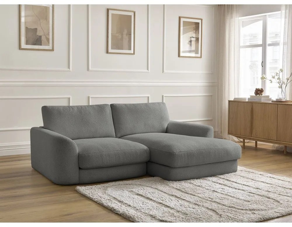 Sötétszürke buklé sarokkanapé (jobb oldali-heverő résszel) Leonore – Bobochic Paris