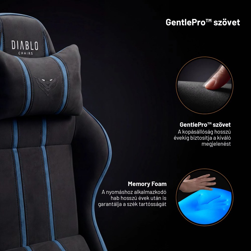 Gamer szék szövet King Size, fekete-kék: Diablo X-One 2.0 Night Blue