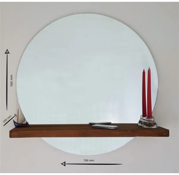 Fali tükör polccal SUNSET 70x70 cm fenyő