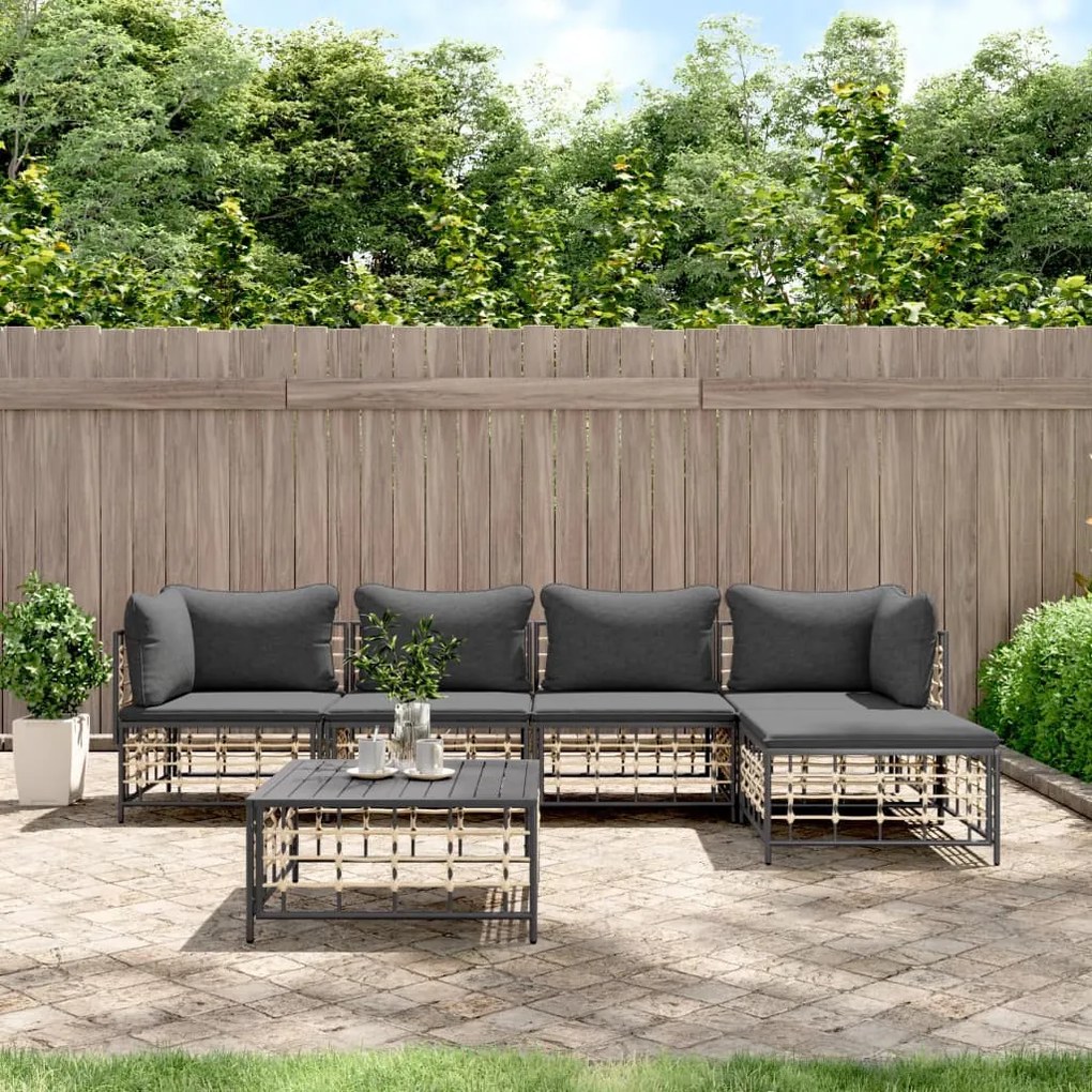 6 részes antracitszürke polyrattan kerti ülőgarnitúra párnákkal