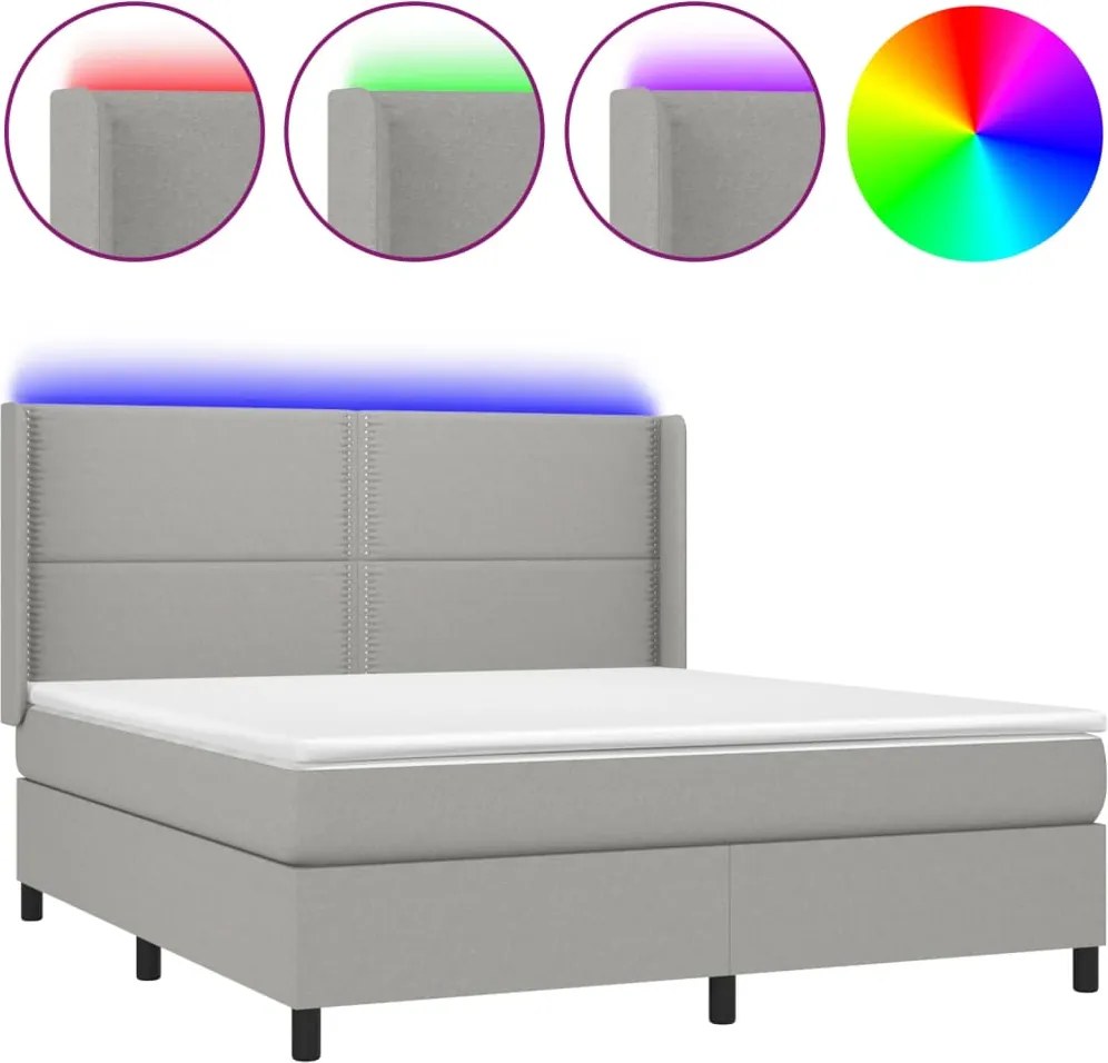 vidaXL világosszürke szövet rugós és LED-es ágy matraccal 160x200 cm