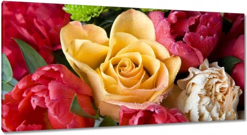 Vászonkép 115x55 Tulipáncsokor rózsával