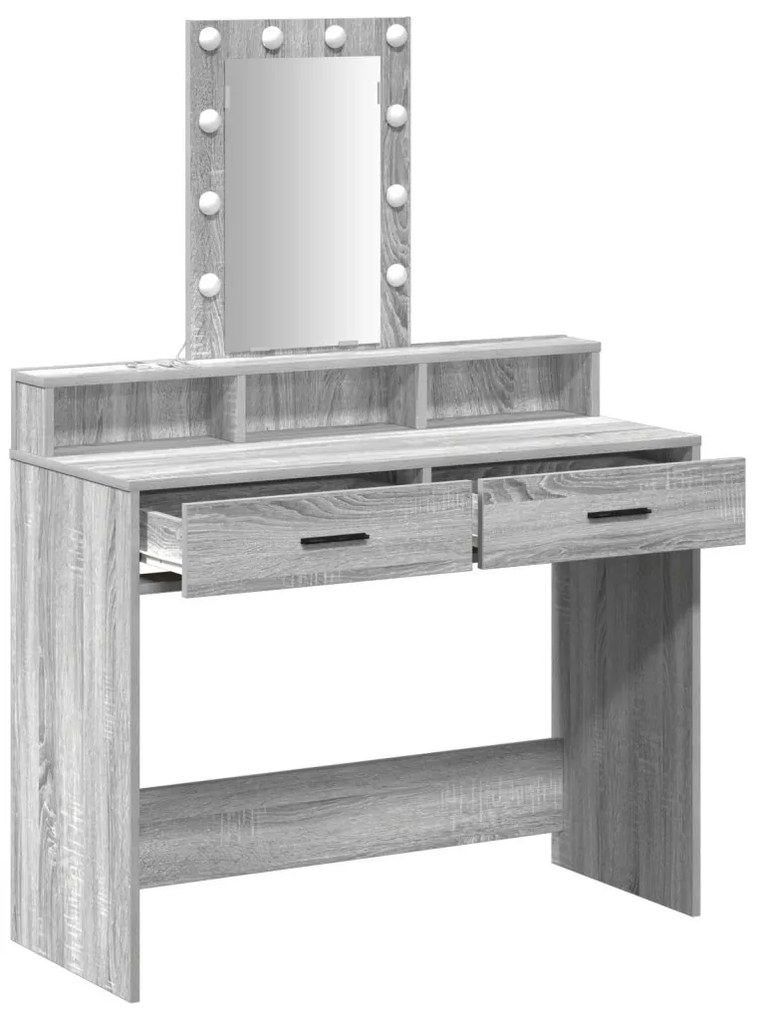 LED világítással ellátott sminktükör Szürke Sonoma 100x41x140 cm