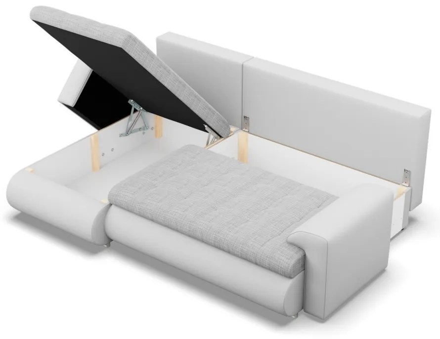 Tokio sarokkanapé, 2 ágyneműtartóval, fonott + műbőr, baloldali, szürke - fehér