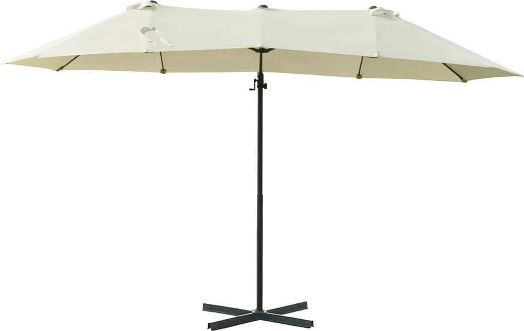 Outsunny XXL Napernyő Kéttagú Oval 445x270cm Napernyő Krankyúttal és Állvánnyal, Kertbe Szánt Napernyő Krémfehér | Aosom