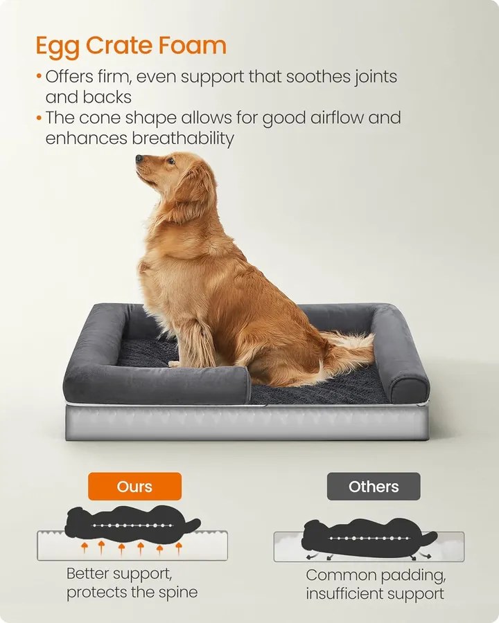 Ortopéd Kutyaágy, Oldalsó Párnás Kutyasofa, 106 x 76 x 18 cm, Csúszásmentes, Sötétszürke
