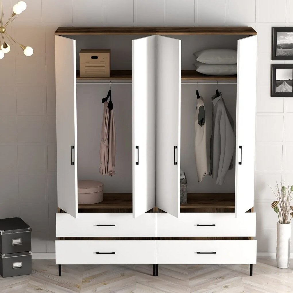 Kumsal gardróbszekrény, dió-fehér, 160 cm – TR845HCT5485
