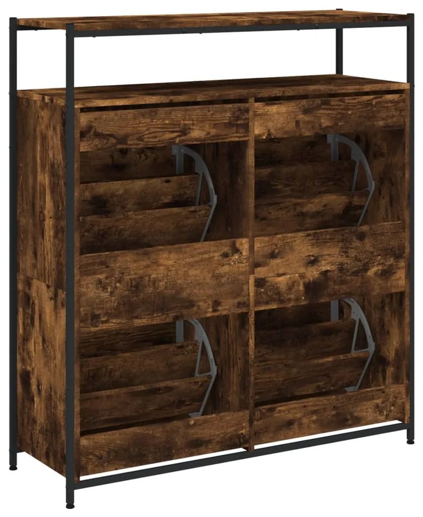 füstös tölgy cipőszekrény 4 kihajtható fiókkal 100x34x112 cm