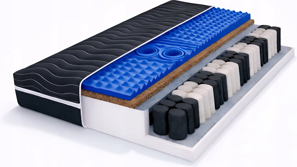 Zsebes matrac Masszírozó Kókusz 80x200 Fekete Rugós 7 Zóna Habszivacs