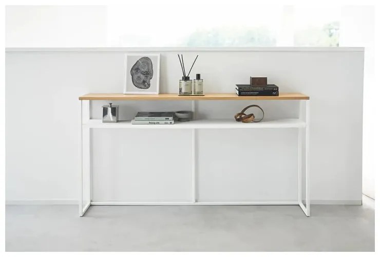 Fehér-világosbarna konzolasztal kőrisfa dekorral 20,5x126 cm Tower – YAMAZAKI
