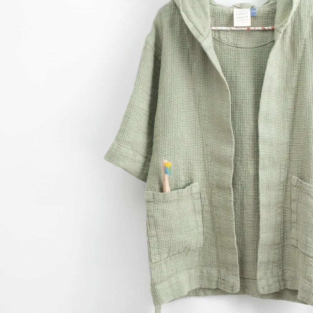 Nature zöld len gyerek fürdőköpeny, méret: 122 - 128 - Linen Tales