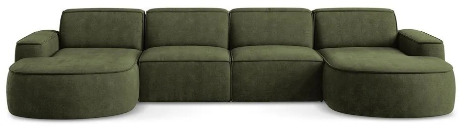 Zöld zsenília sarokkanapé (U alakú) Omao – Makamii