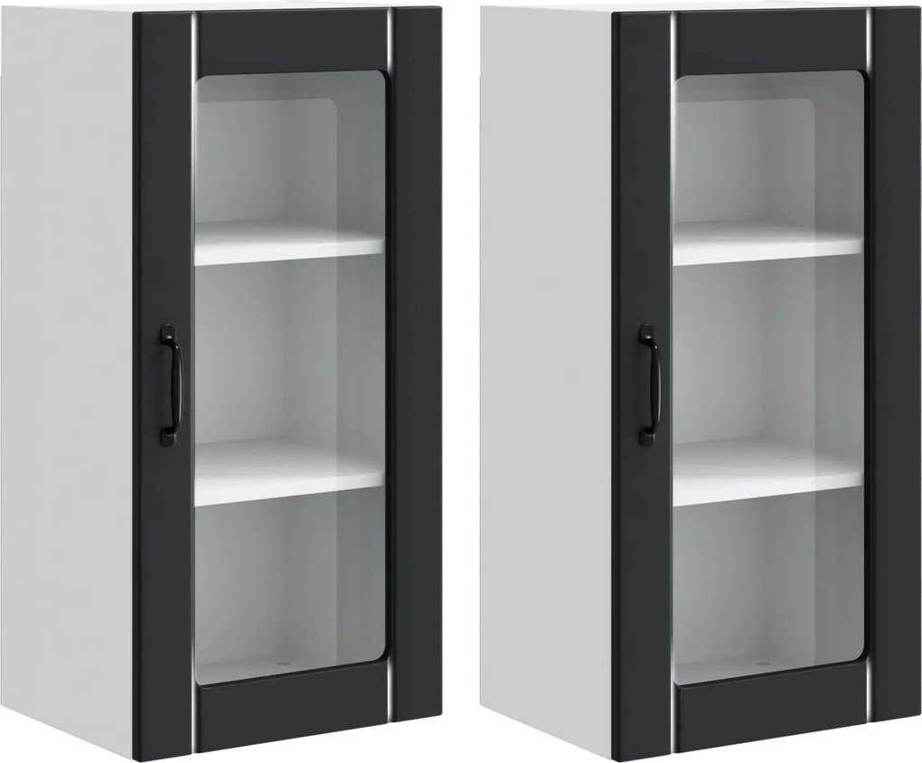vidaXL Konyhaszekrény polcokkal 2 pcs Fekete 40 x 31 x 80 cm Faanyag