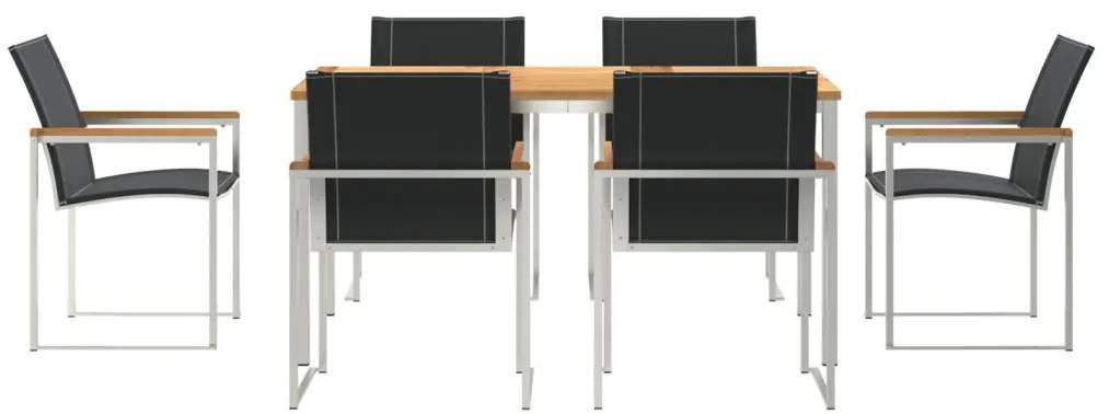 7 Darabos Kerti Étkezősor Tömör Akácfából, Kültéri Étkezőasztal 150x90x75 cm Tömör Akácfából