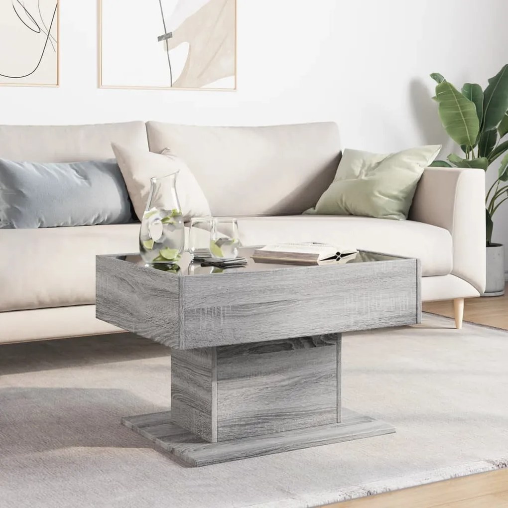 Szürke sonoma szerelt fa dohányzóasztal LED-del 70 x 50 x 45 cm
