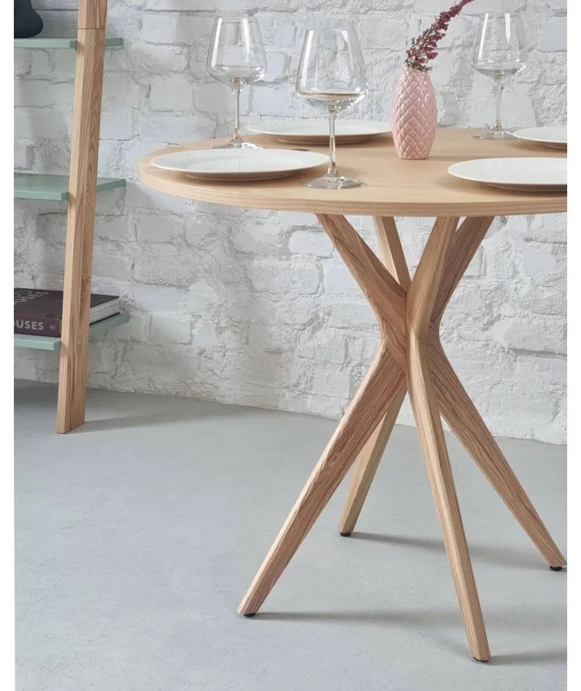 Kerek bővíthető étkezőasztal kőrisfa dekoros asztallappal 45x90 cm Jubi – Ragaba