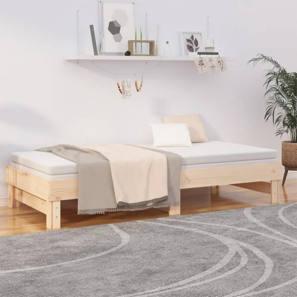 tömör fenyőfa kihúzható kanapéágy 2x(80x200) cm