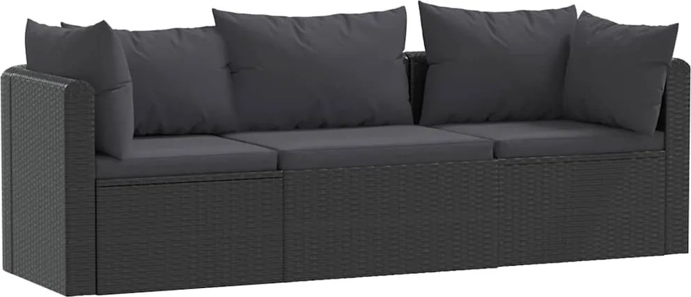 vidaXL 3 darabos fekete polyrattan kerti ülőgarnitúra párnákkal
