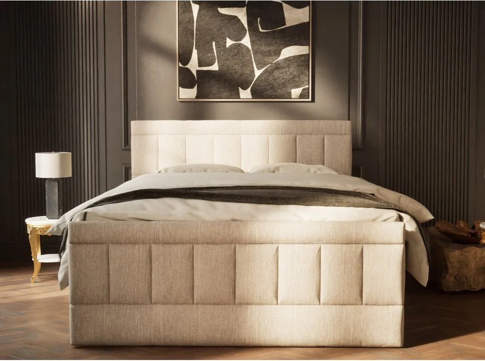 Bézs ágyneműtartós boxspring ágy 160x200 cm Caya – Maison de Rêve