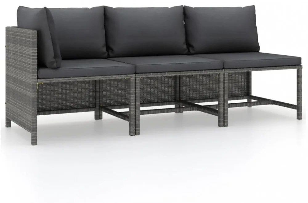 3 részes szürke polyrattan kerti bútorszett párnákkal