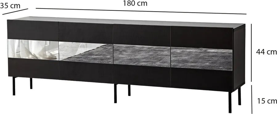 Leon TV-állvány, fekete-füstszürke, 180 cm