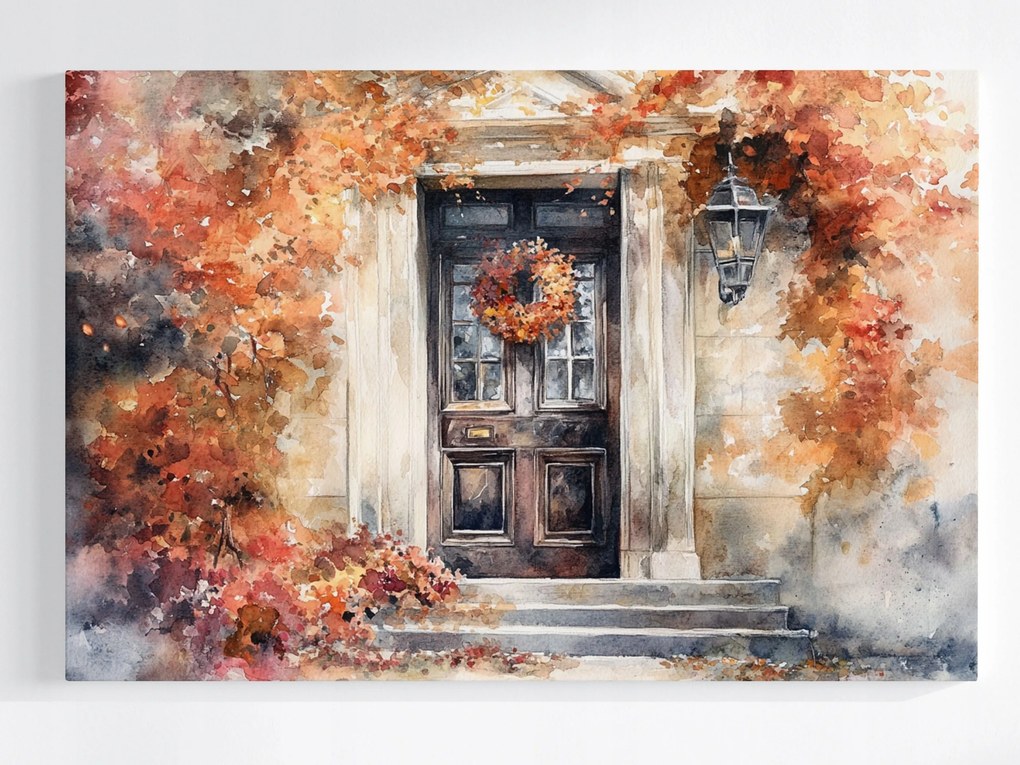 Poszter Város Ház Ajtó Koszorú Ősz Dekoráció 60x40