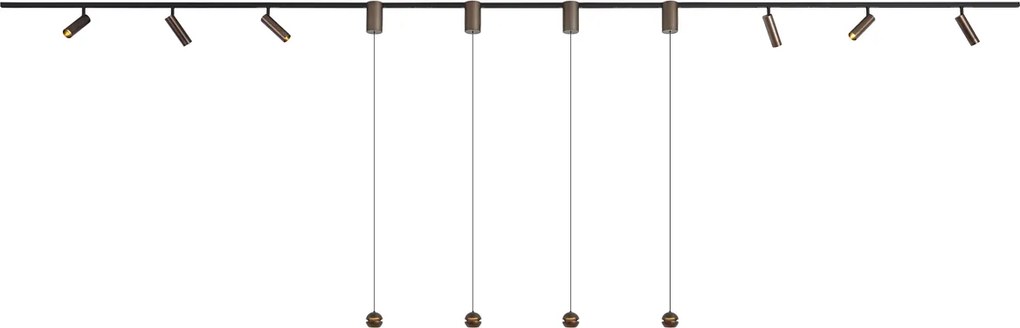 Modern sínrendszer 6 spotlámpával és 4 függőlámpával Easylift sötét bronz 1 fázisú - Slimline Uzzy Tira
