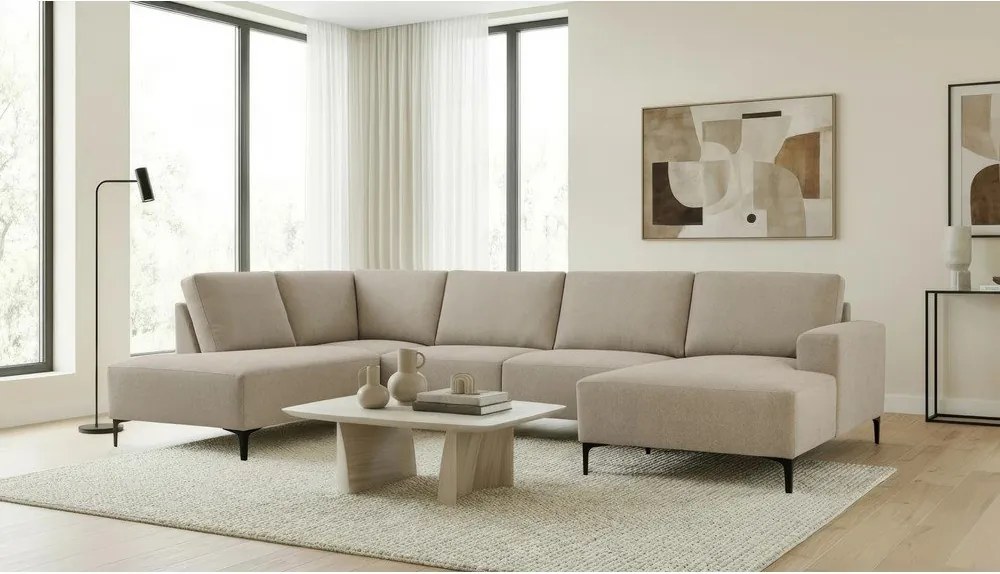 Világosbarna zsenília sarokkanapé (bal oldali-U alakú) Fabian – Scandic