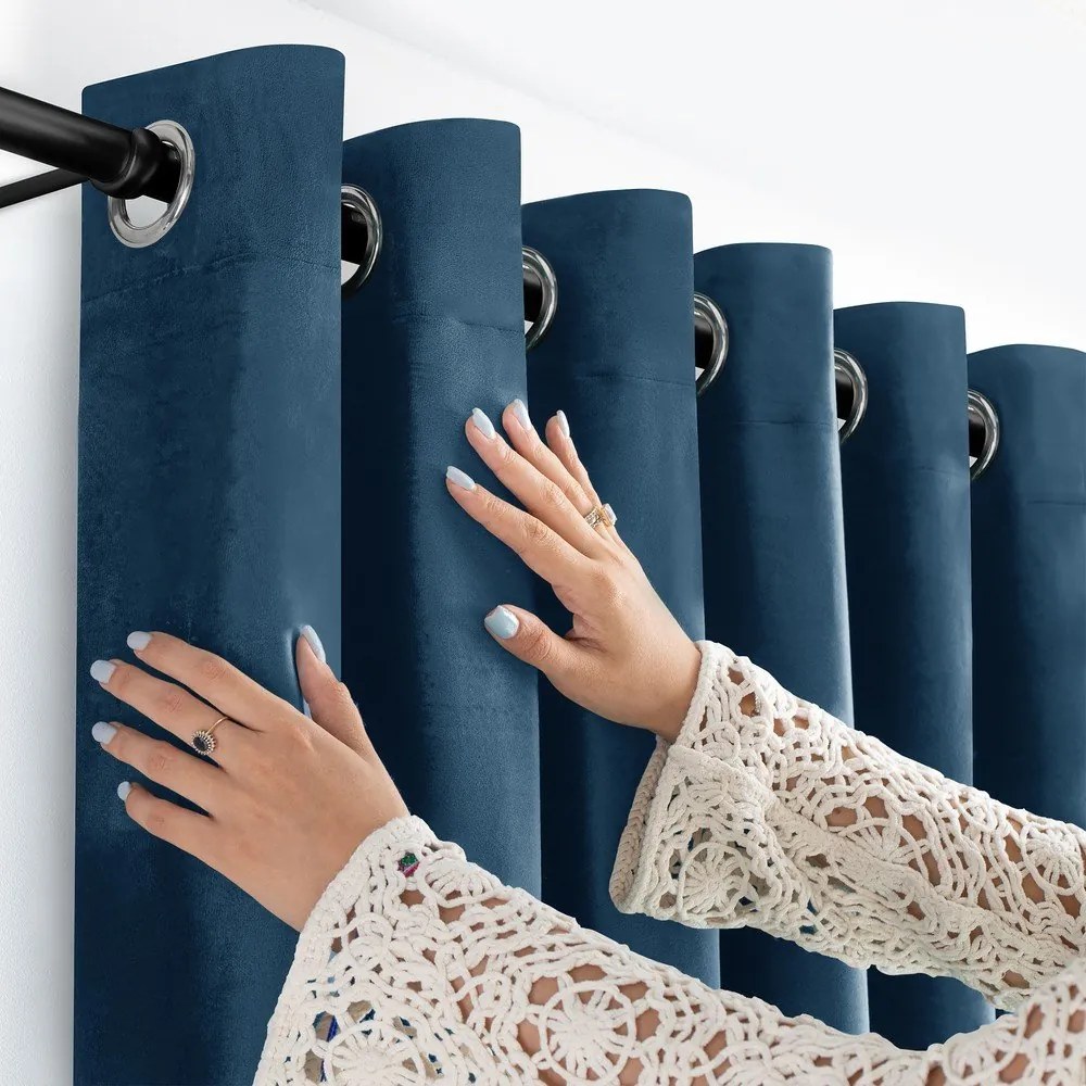 Kék bársony dimout (részleges sötétítő) függöny 400x250 cm Velto – Filumi