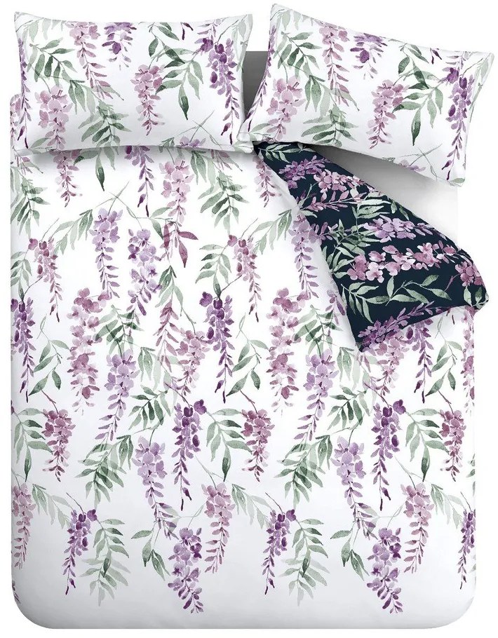 Fehér-lila kétszemélyes ágyneműhuzat 200x200 cm Wisteria - Catherine Lansfield