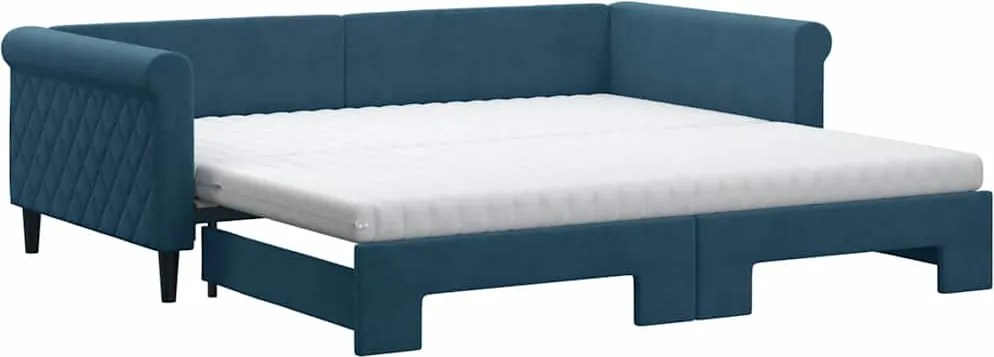 vidaXL kék bársony kihúzható heverő matraccal 100 x 200 cm