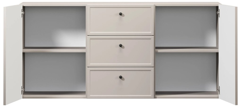 Lorini fali komód 150 cm fiókokkal - kasmír / fekete fogantyúk