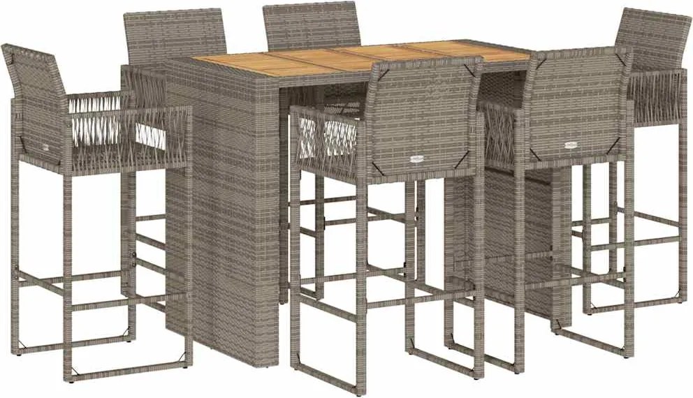 vidaXL 7 részes kerti bárkészlet párnák nélkül szürke polirattan akác