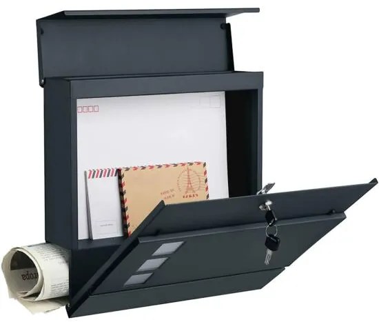 Modern postaláda újságtartóval 37x10,5x37 cm, antracitszürke