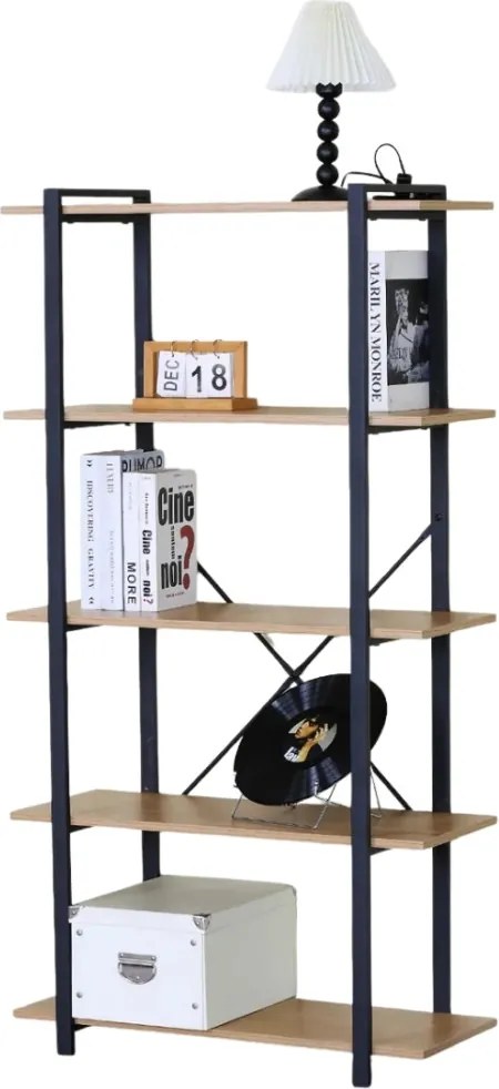 Intenso Home 5 szintes tölgy színű nyitott könyvespolc 80 x 152cm | Univerzális tároló állvány fém lábakkal
