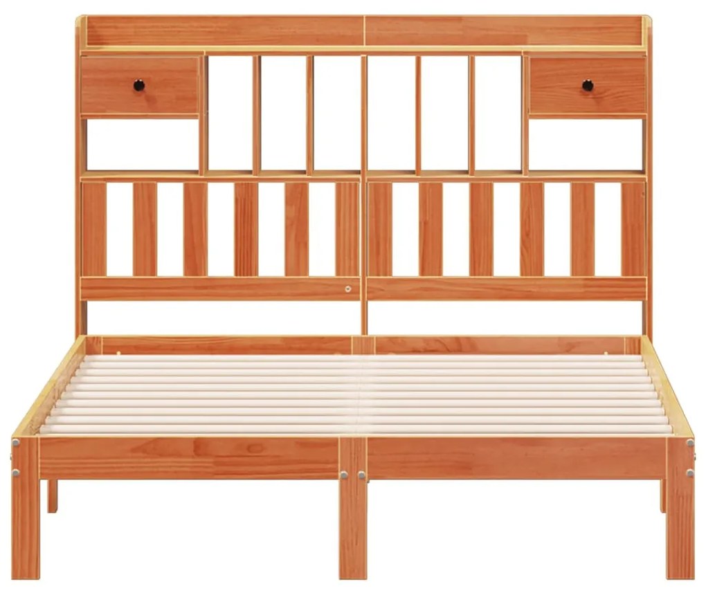 barna tömör fenyőfa könyvespolcos ágy matrac nélkül 135 x 190cm