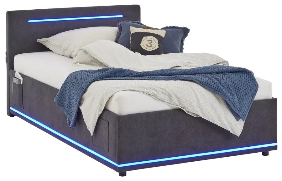 Sötétszürke kárpitozott gyerekágy ágyrács nélkül 120x200 cm Circle – Meise Möbel