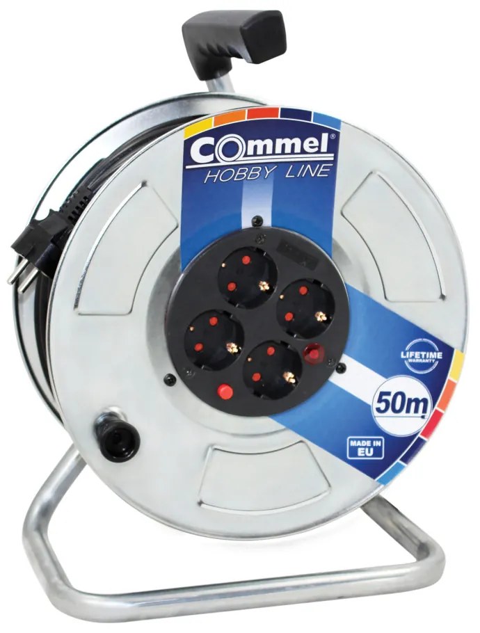 Commel Kábeldob - Fém 280 mm, Egyfázisú, 16 A 230 V ~ 3500 W IP20 50 m