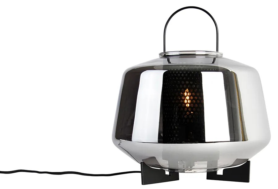 Art Deco asztali lámpa fekete füstüveggel 30 cm - Kevin