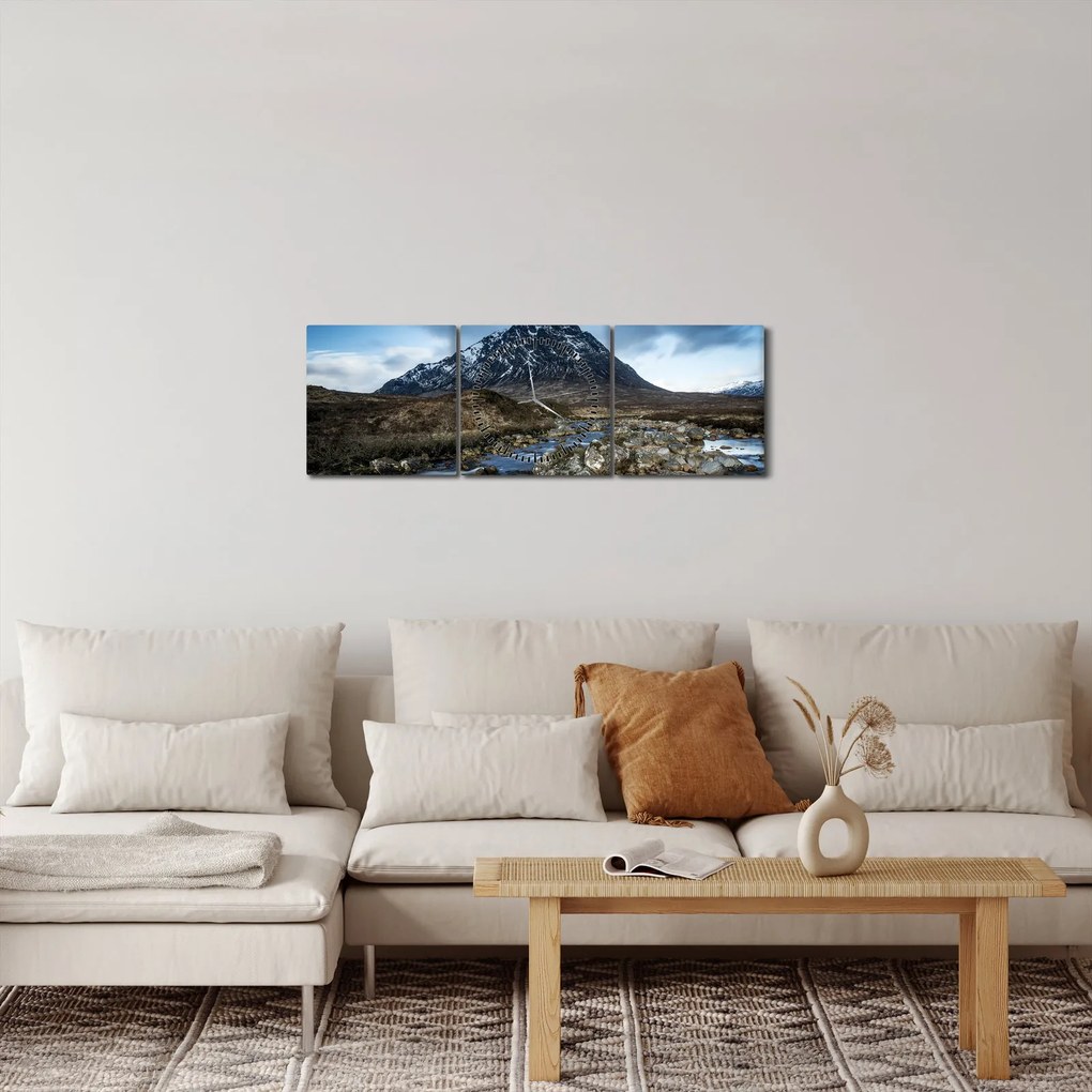 Hegy és a folyó képe (órával) (90x30 cm)