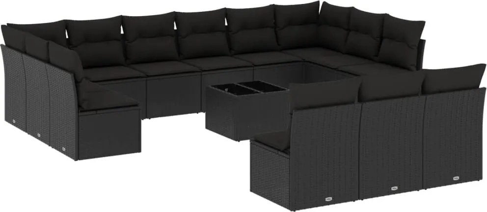 vidaXL 14 részes fekete polyrattan kerti ülőgarnitúra párnákkal