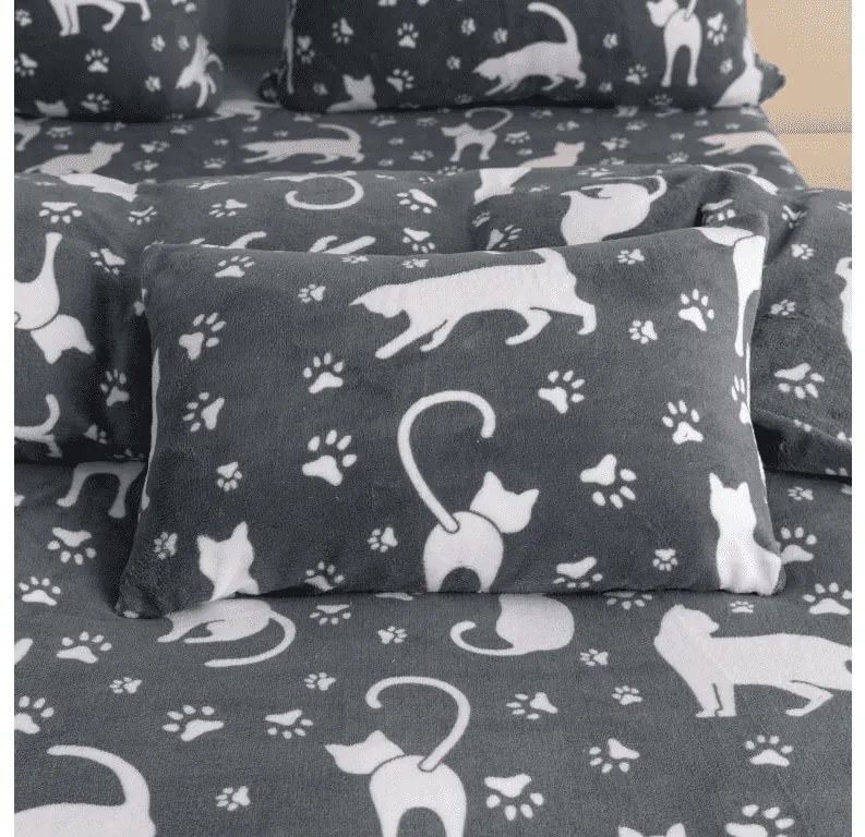Mikroplüss ágynemű WHITE CATS szürke Ágyneműhuzat mérete: 2 db 70 x 90 cm | 200 x 220 cm