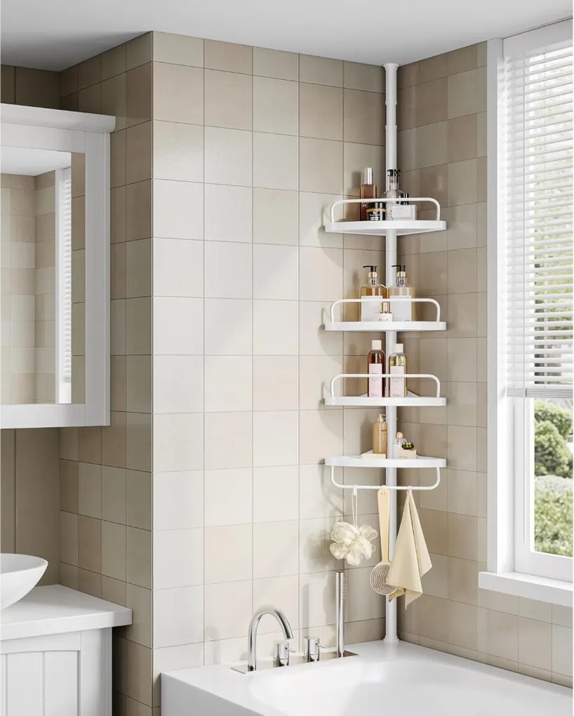 Fürdőszoba sarokpolc állítható, fehér 85-305cm