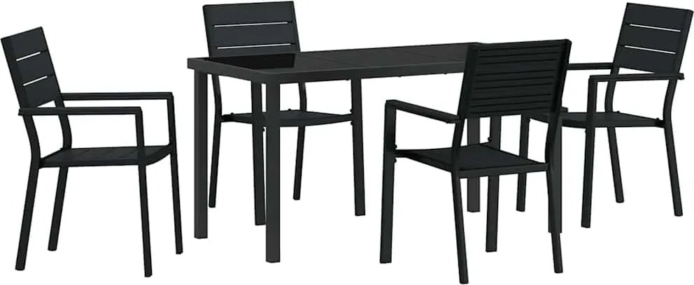 vidaXL Kert étkező szett 5 pcs Fekete Porszórt acél