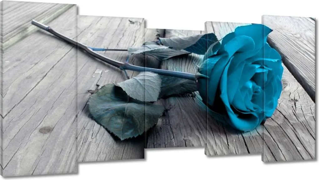 Vászonkép 150x80 Kék rózsa a deszkákon
