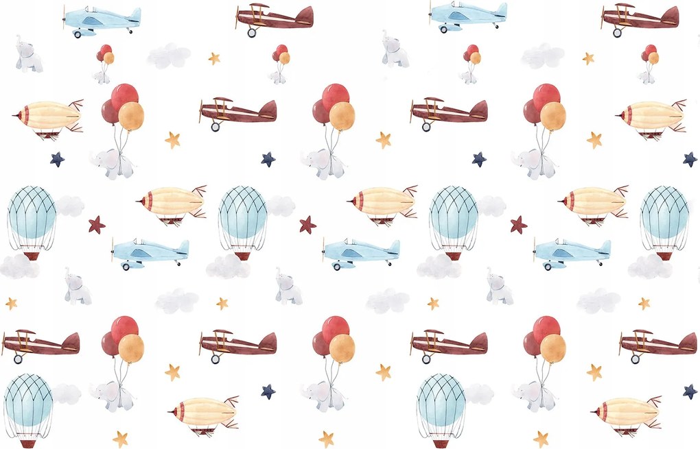 Gyerek tapéta Légi utazás lufi elefánt csillagok vinil 254x184 +ragasztó